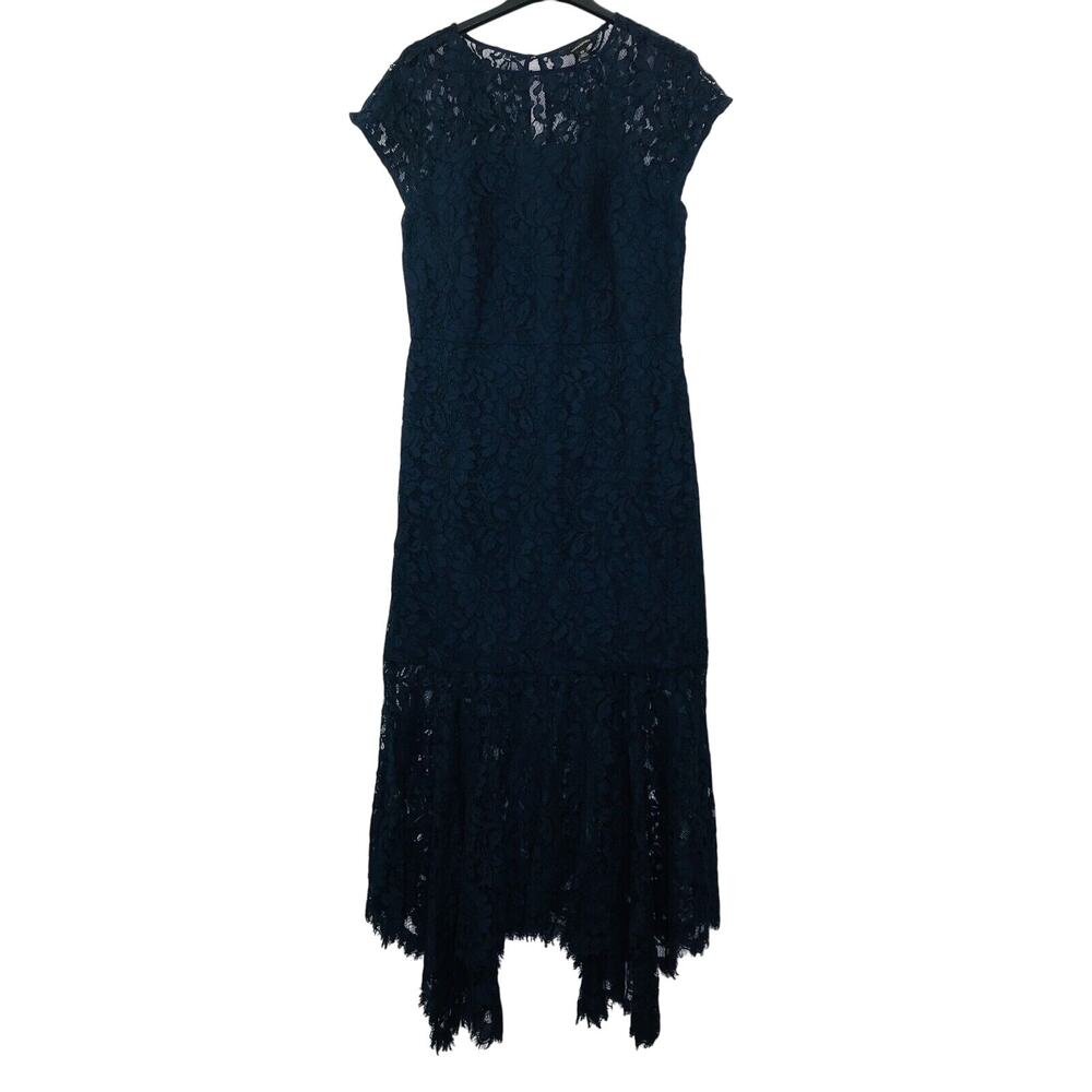 Banana Republic Womens 10 Dress Gown Navy Blue Maxi Mermaid Flare Floral Lace